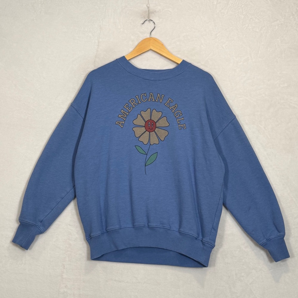 American Eagle Blue Graphic Flower Sweatshirt Small